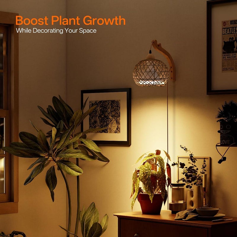 Bstrip Hanging Grow Lights for Indoor Plants, 18W Full Spectrum, Boho Rattan Lantern Shade, 3800K Wall-Mounted Decorative Plant Light with 9.8FT Power Cord, Ideal for Tall Plants, Flowers - Image 3